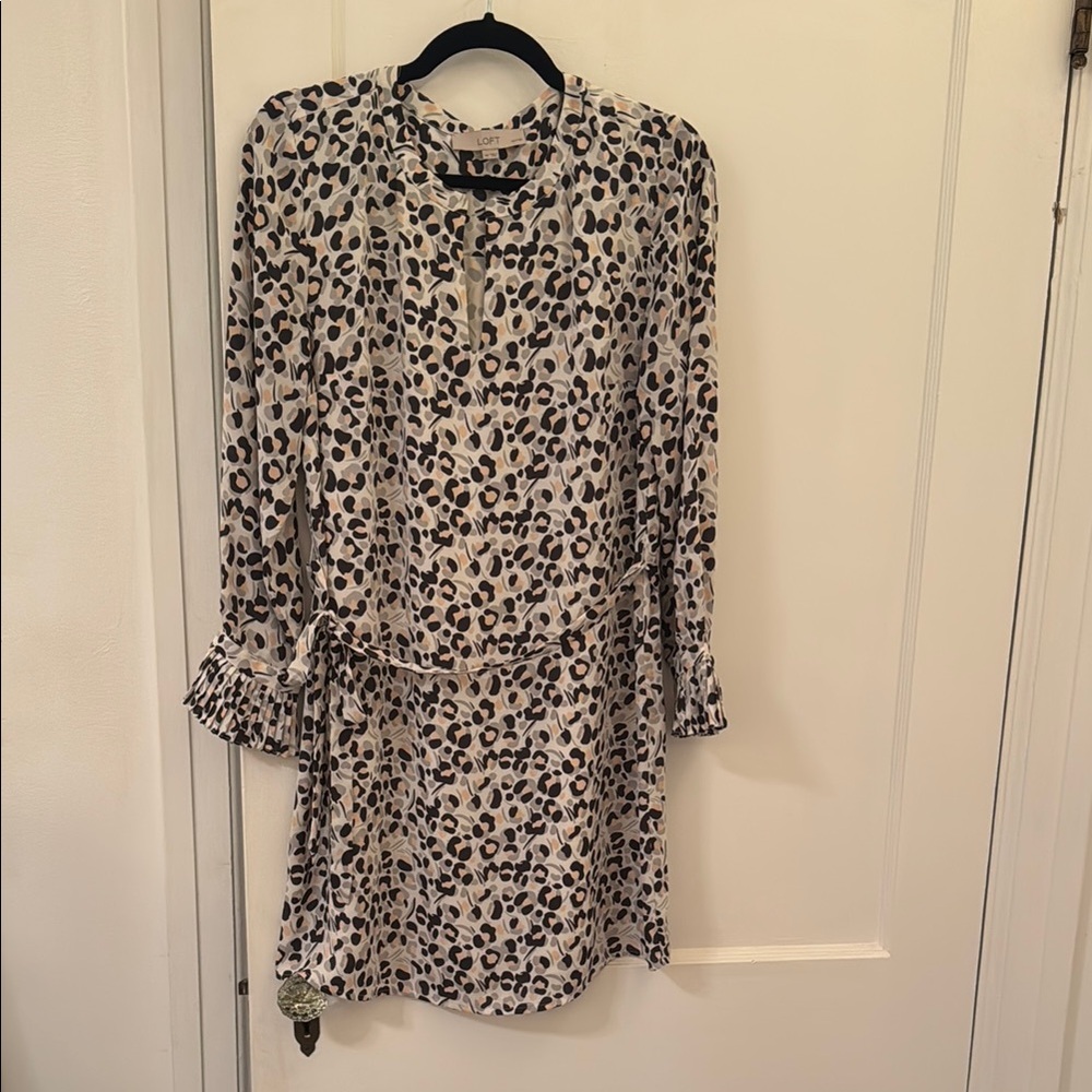 LOFT Animal Print Long Sleeve Dress
